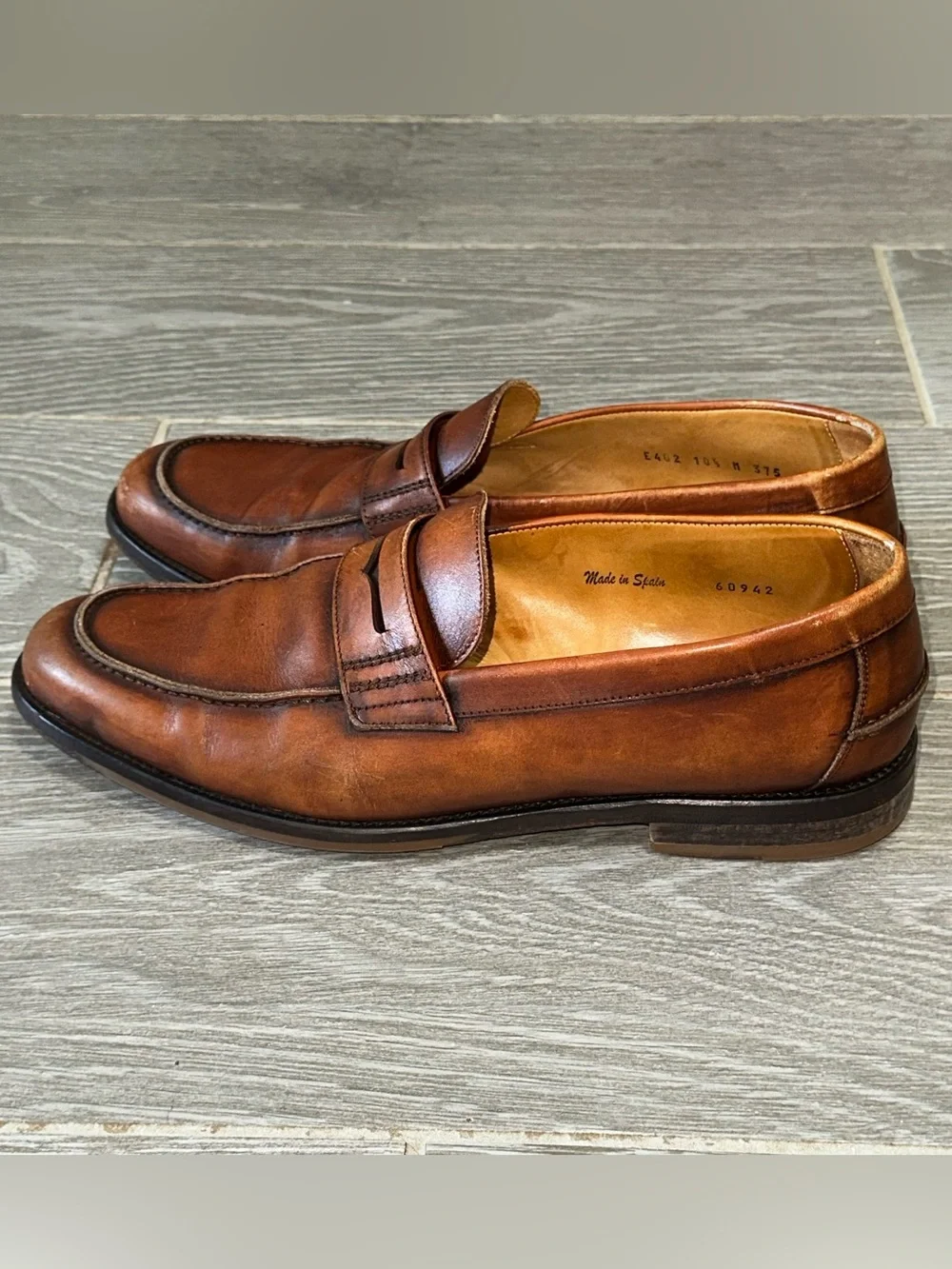 Mezlan Calfskin Penny Loafer Men’s 10.5M Cognac Slip On Shoes Hand Crafted